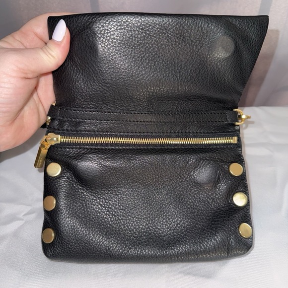 Hammitt VIP Sml Black Brushed Gold Red Zip Leather Clutch Crossbody Bag Purse - Picture 6 of 16